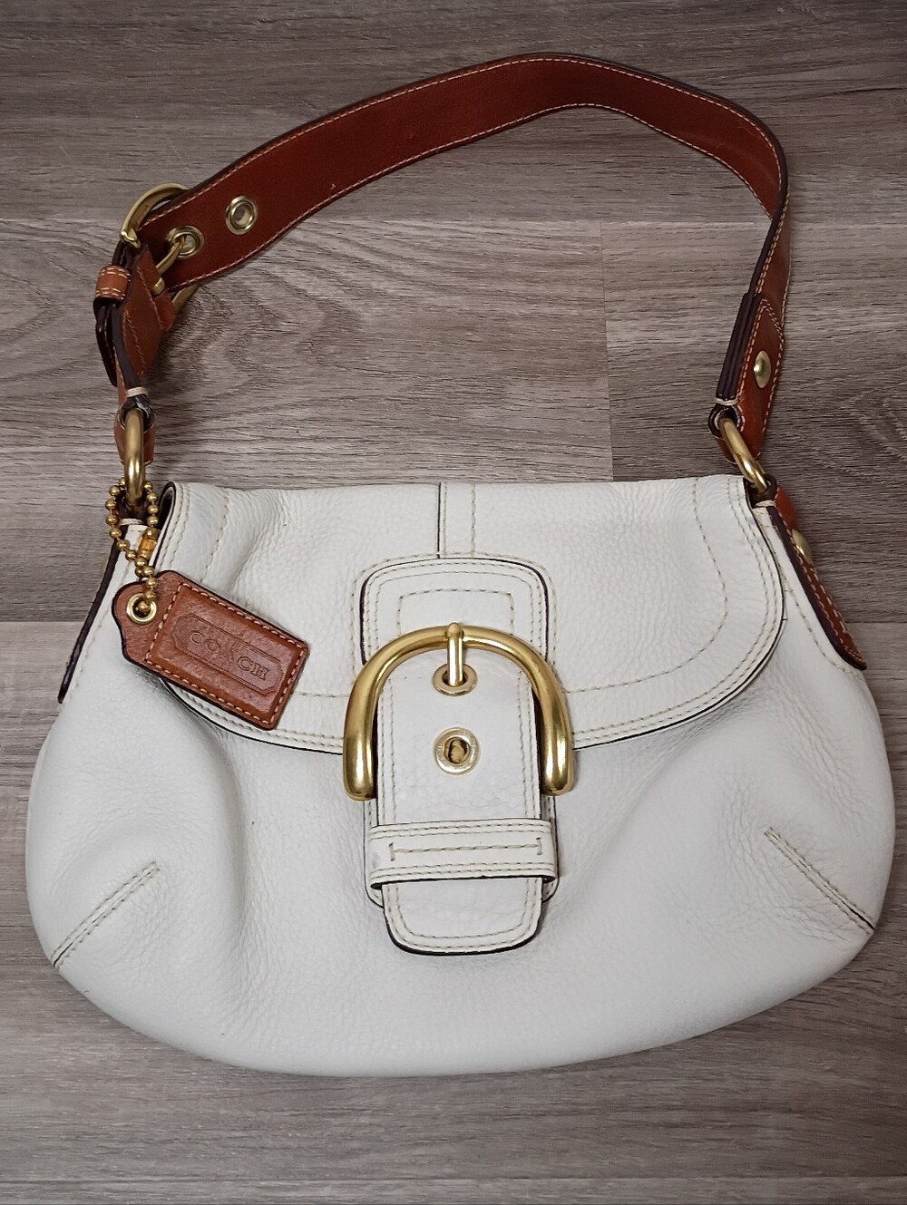 Coach Vintage Y2K Classic White Brown Pebbled Leather Soho Shoulder Handbag - Picture 2 of 8
